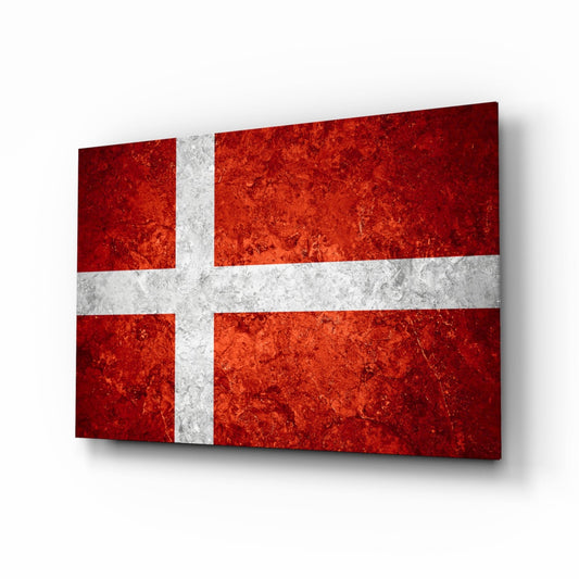 Bright Orange Mottled Denmark Cross Flag Glass Wall Art