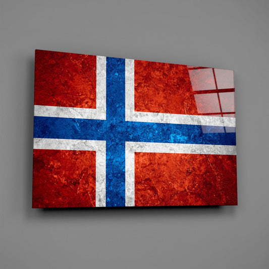 Rust Red Weathered Norway Cross Flag Glass Wall Art