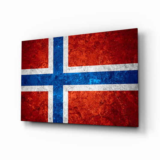 Rust Red Weathered Norway Cross Flag Glass Wall Art