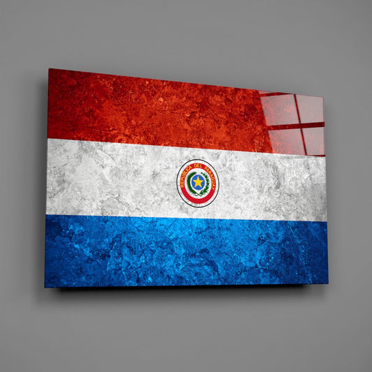 Stone Texture Paraguay Emblem Flag Glass Wall Art