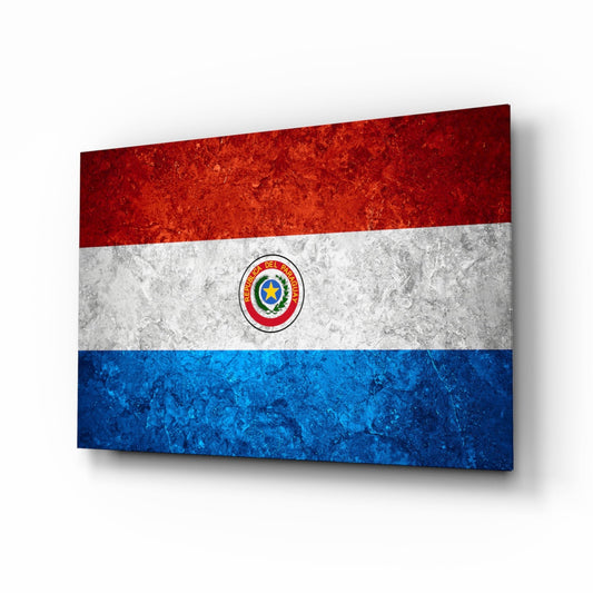 Stone Texture Paraguay Emblem Flag Glass Wall Art
