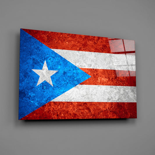 Frosted Marble Puerto Rico Star Flag Glass Wall Art