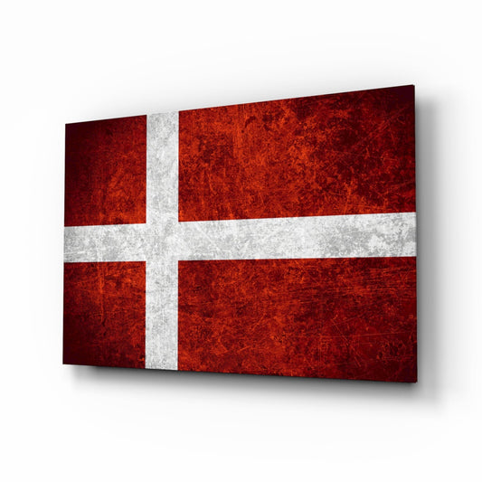 Deep Burgundy Weathered Denmark Cross Flag Glass Wall Art