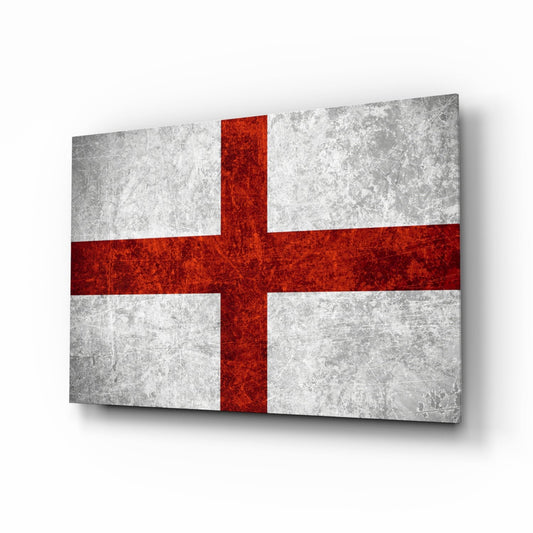 Stone White Crimson England Cross Flag Glass Wall Art