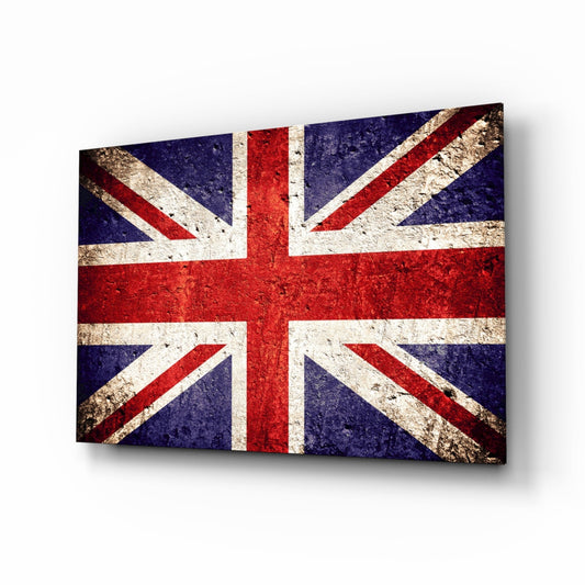 Rustic Faded Stone Wall Union Jack Glass Wall Art