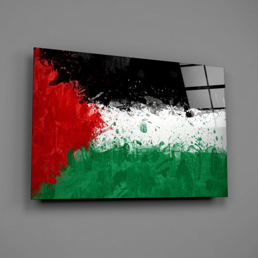 Watercolor Splatter Palestine Flag Glass Wall Art