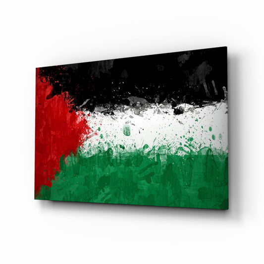 Watercolor Splatter Palestine Flag Glass Wall Art
