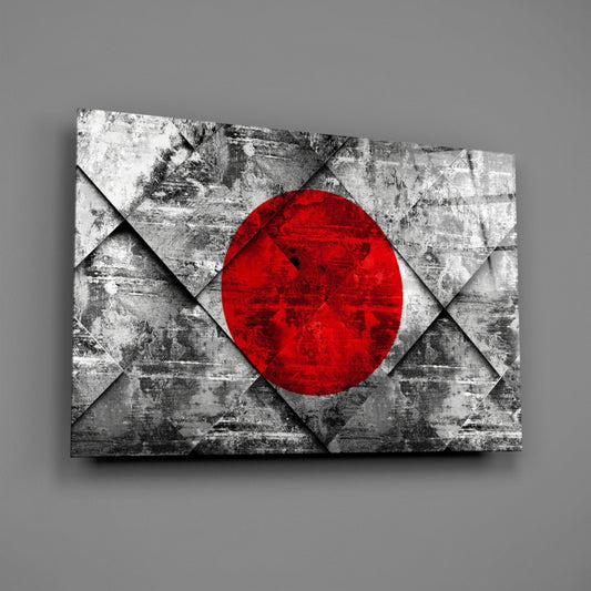 Diamond Concrete Red Sun Japan Flag Glass Wall Art