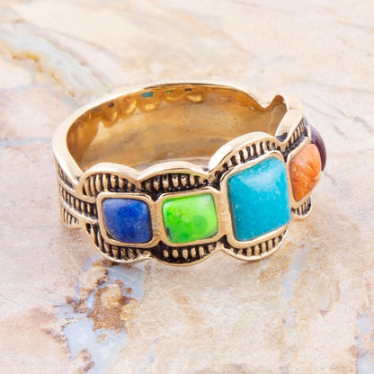 Zion Blue Turquoise Colorful Golden Ring