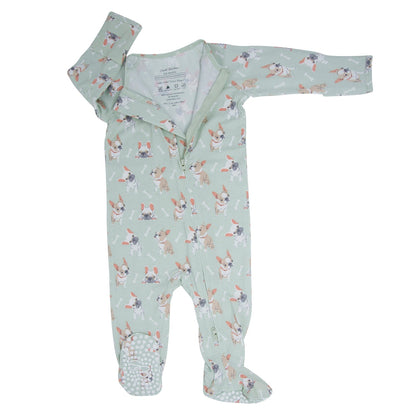 Mint Frenchie Puppy Zipper Footie